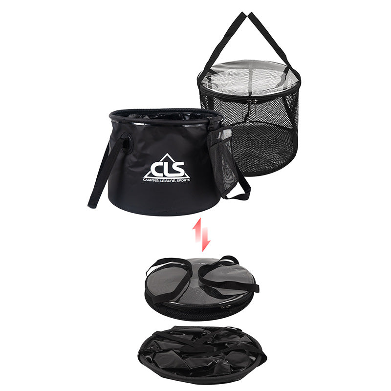 CLS 4Pcs Outdoor Drain Basket Set with Side Mesh Bag 220ml Bottle Portable Folding Bucket CLS 4Pcs Outdoor Drain Basket Set with Side Mesh Bag 220ml Bottle Portable Folding Bucket